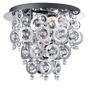 <b>Searchlight</b>&nbsp;<b>0573-3CC</b>&nbsp;<br>NOVA -3 LIGHT CEILING FLUSH, CHROME, CLEAR ACRYLIC BALLS, CHROME ACRYLIC RINGS