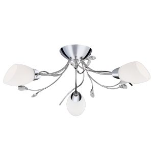 <b>Searchlight</b>&nbsp;<b>1763-3CC</b>&nbsp;<br>GARDENIA 3 LIGHT CHROME SEMI-FLUSH FITTING WHITE GLASS CRYSTAL LEAF