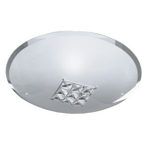 <b>Searchlight</b>&nbsp;<b>2198-32</b>&nbsp;<br>FLUSH 1 LIGHT CEILING (DIA 32cm), SANDED GLASS, CLEAR CRYSTAL