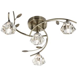 <b>Searchlight</b>&nbsp;<b>2634-4AB</b>&nbsp;<br>SIERRA -  4 LIGHT SEMI-FLUSH, ANTIQUE BRASS, CLEAR GLASS