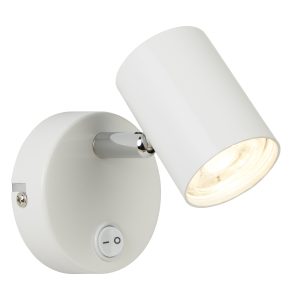 <b>Searchlight</b>&nbsp;<b>3171WH</b>&nbsp;<br>ROLLO 1 LIGHT CYLINDER HEAD SPOT WALL BRACKET, WHITE & CHROME