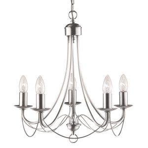 <b>Searchlight</b>&nbsp;<b>6345-5SS</b>&nbsp;<br>MAYPOLE  5 LIGHT SATIN SILVER CEILING