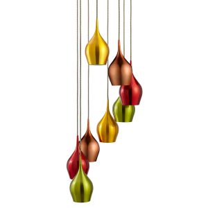 <b>Searchlight</b>&nbsp;<b>6468-8</b>&nbsp;<br>VIBRANT 8 LIGHT MULTI-DROP COLOURED (RED, GREEN, GOLD, COPPER) SHADES