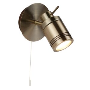 <b>Searchlight</b>&nbsp;<b>6601AB</b>&nbsp;<br>SAMSON 1 LIGHT IP44 BATHROOM SPOT WALL BRACKET, ANTIQUE BRASS