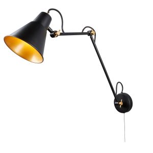 <b>Searchlight</b>&nbsp;<b>7403BK</b>&nbsp;<br>1 LIGHT ADJUSTABLE WALL BRACKET, MATT BLACK, GOLD
