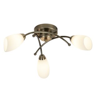 <b>Searchlight</b>&nbsp;<b>8183-3AB</b>&nbsp;<br>OPERA 3 LIGHT ANTIQUE BRASS FLUSH WITH OPAL GLASS