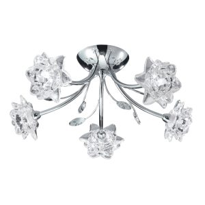 <b>Searchlight</b>&nbsp;<b>9285-5CC</b>&nbsp;<br>BELLIS - 5 LIGHT CEILING SEMI-FLUSH, CHROME, CLEAR FLOWER GLASS