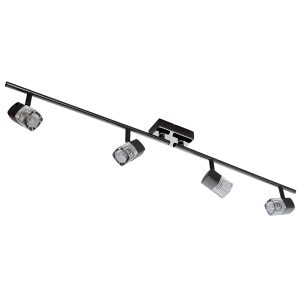 <b>Searchlight</b>&nbsp;<b>9884BC</b>&nbsp;<br>BLOCS - 4 LIGHT SPOTLIGHT SPLIT-BAR, BLACK CHROME, CLEAR GLASS (ICE CUBE)