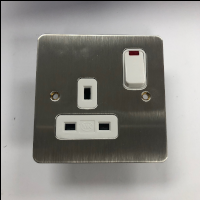 MK K14657 BSSW 1G Switched 13A Socket with Neon - Brushed Steel White Insert