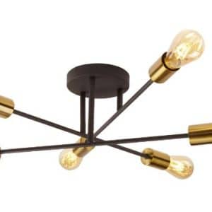 <b>SEARCHLIGHT</b>&nbsp;<b>8046-6BK</b>&nbsp;<br> ARMSTRONG 6LT CEILING LIGHT BLACK AND SATIN BRASS