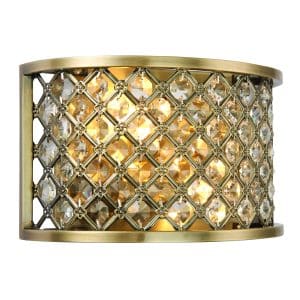 Endon 70559 Hudson 2-Light Crystal Wall Sconce - Antique Brass Finish