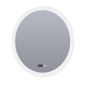 Searchlight Round Bathroom Mirror - Digital Clock, Demister 96512