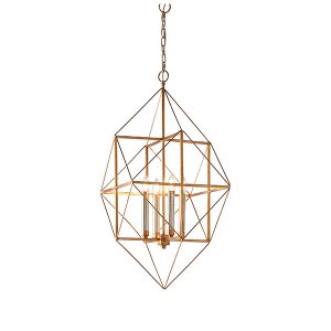 Large Gold Leaf Angular Framed Multi Pendant