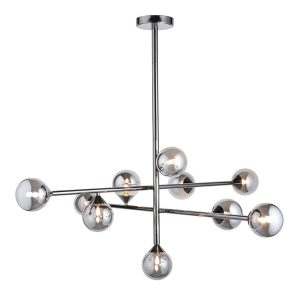 Matt black 10 light pendant with smokey mirror glass