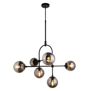 Matt black pendant with grey tinted glass and adjustable stem