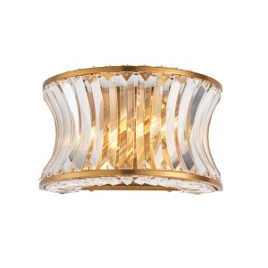 Brushed warm brass 2 light wall with concave clear glass