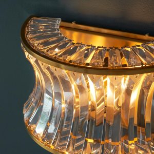 Brushed warm brass 2 light wall with concave clear glass