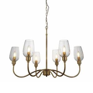 Antique brass 6 light pendant with clear glass