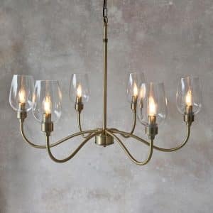 Antique brass 6 light pendant with clear glass