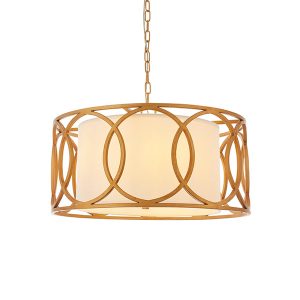 Circular frame pendant with white shade