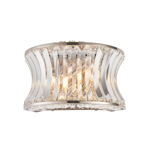 Bright nickel 2 light wall with concave clear glass