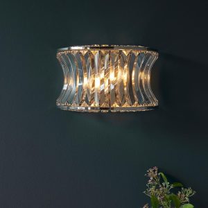 Bright nickel 2 light wall with concave clear glass