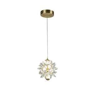 LED Pendant Satin Brass Metal & Clear Crystal