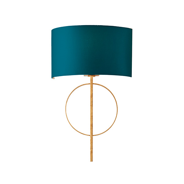Hoop gold leaf wall light with teal shade 95218
