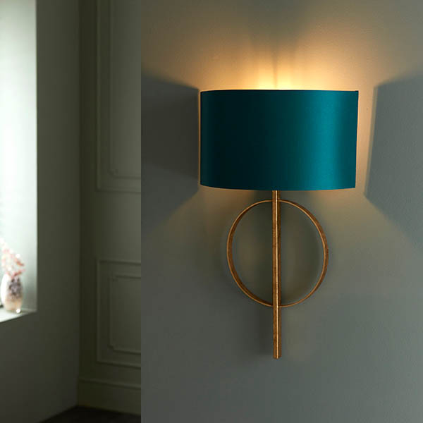 Hoop gold leaf wall light with teal shade 95218