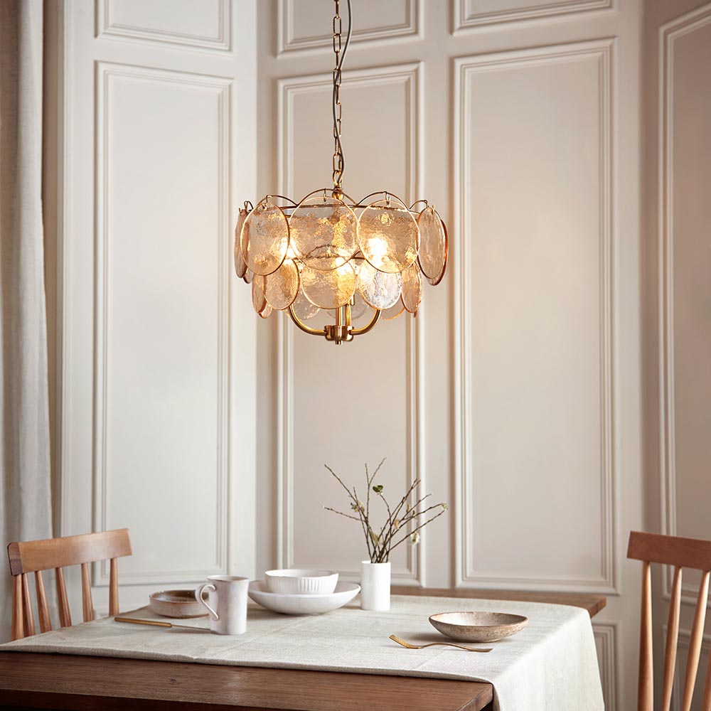 Brushed aged brass & champagne glass 3lt pendant 118602