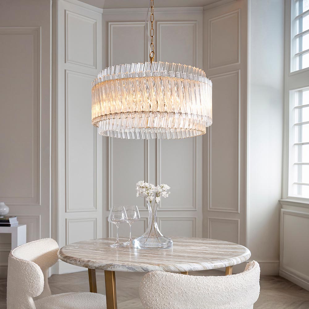 Brushed aged brass and clear glass 5 light pendant 114215