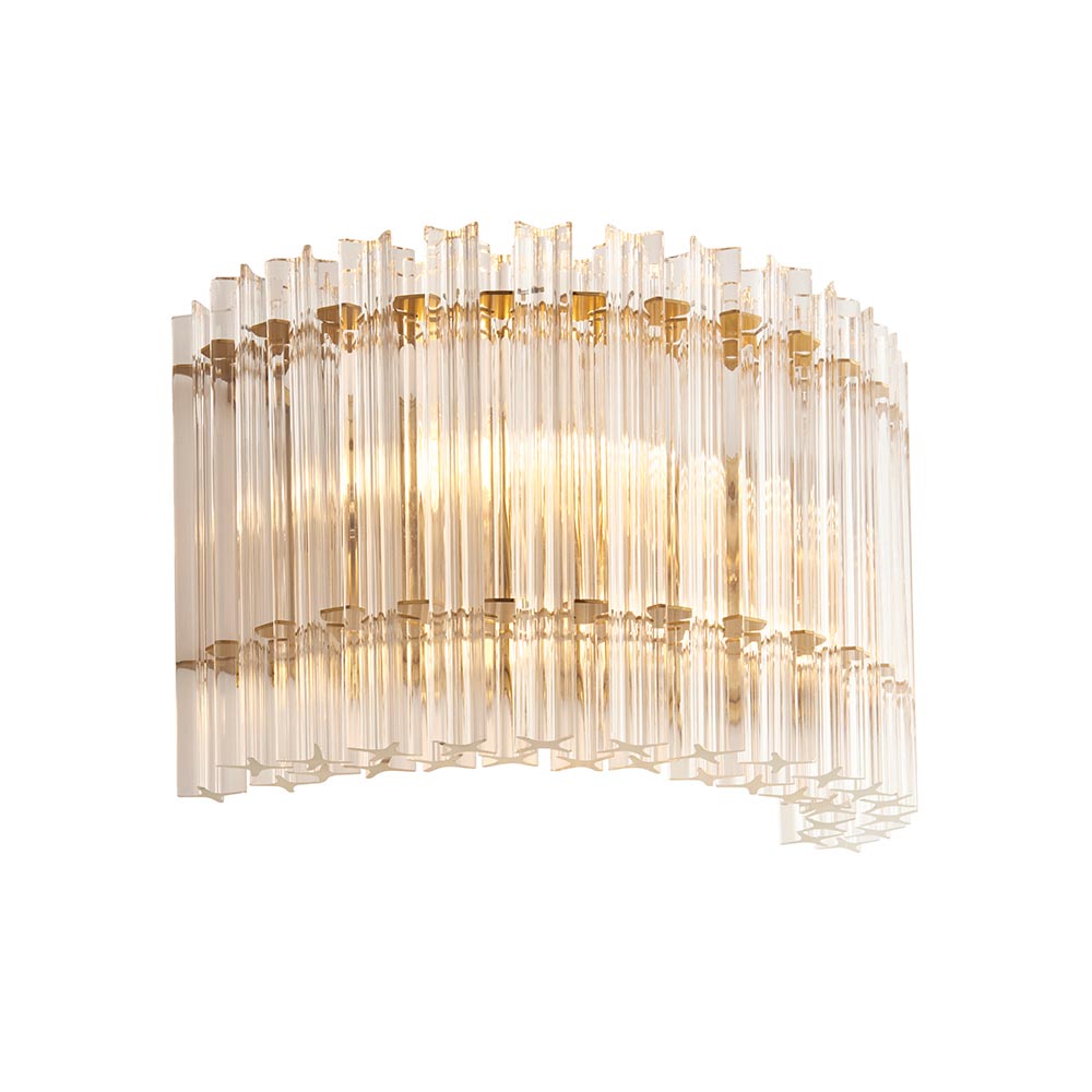 Brushed aged brass and clear glass 2 light wall light 114217
