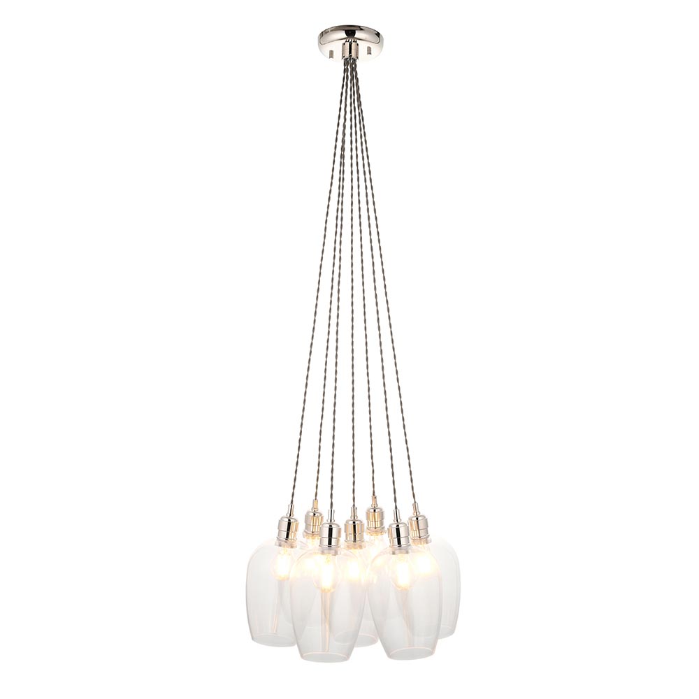 Bright nickel and clear glass 7 light cluster pendant 120643
