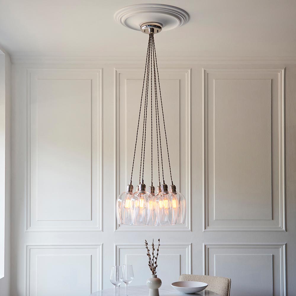 Bright nickel and clear glass 7 light cluster pendant 120643
