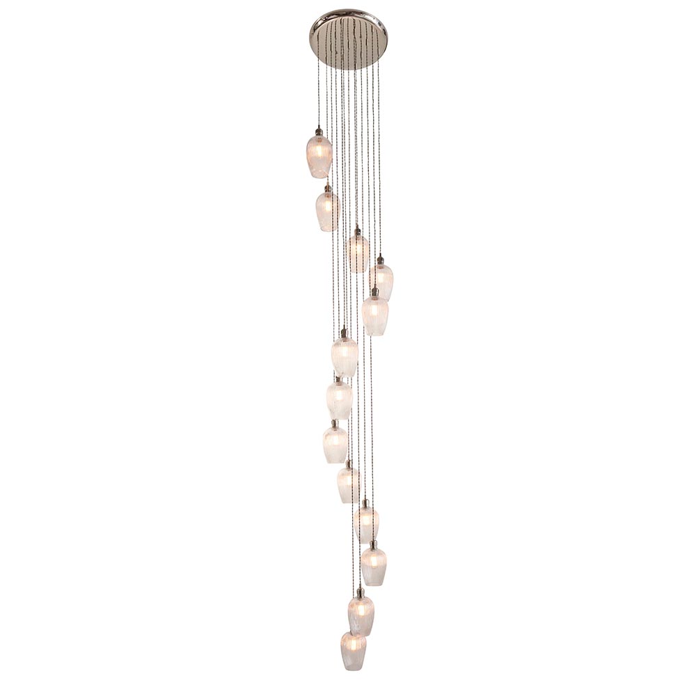 Antique brass & clear ribbed glass 13 light cascade pendant 120649