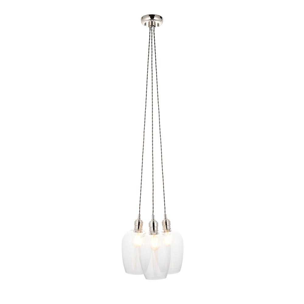 Bright nickel and clear glass 3 light cluster pendant 120644
