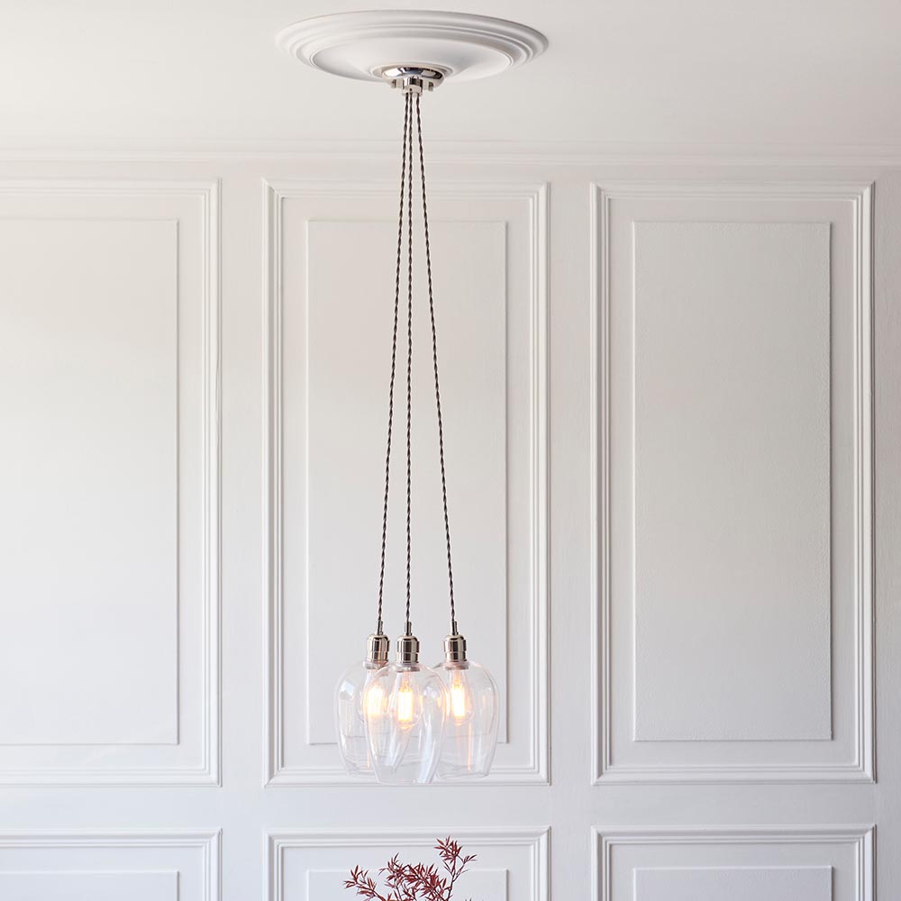 Bright nickel and clear glass 3 light cluster pendant 120644